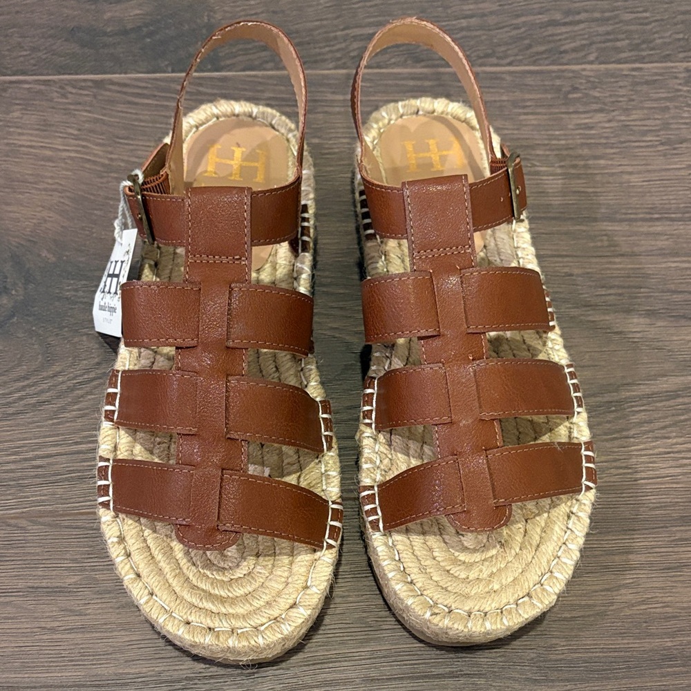 NWT 💕 Haute Hippie Brown / Tan Strappy flat boho espadrilles Sandals - 8.5 - Picture 3 of 9